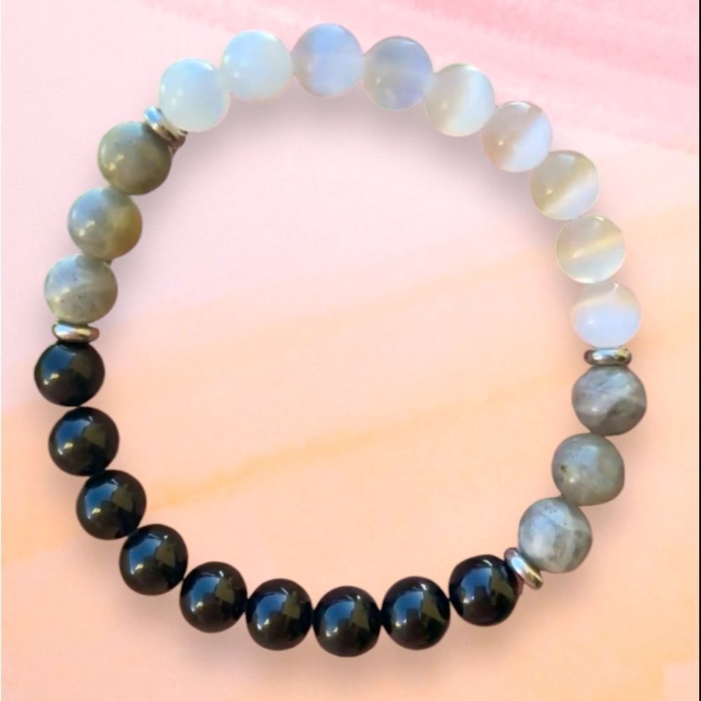 Moonstone Black Tourmaline Chakra Bracelet Promote Healing Growth Protection 8mm